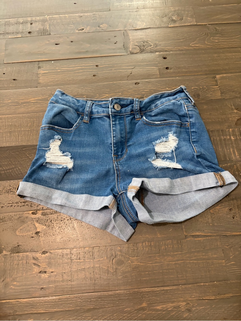 PacSun Super Stretch Shortie Denim Shorts Size 27 Distressed Cuffed